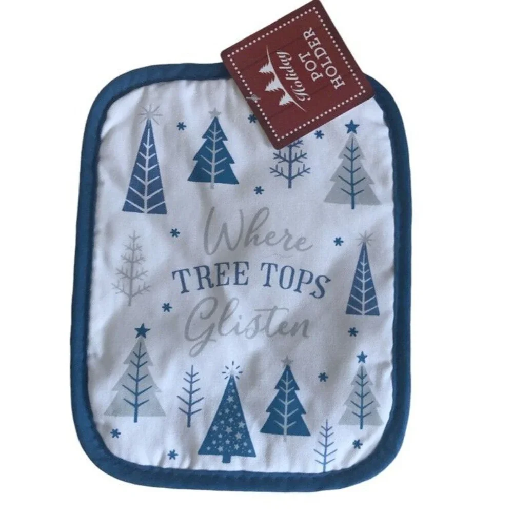 Christmas Tree Dish Kitchen Towel Potholder Oven Mitt Where Tree Tops Set of 3